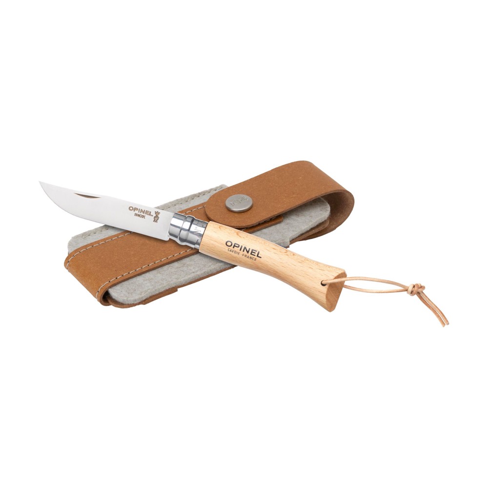 Opinel Inox No 07 zakmes in een riemetui
