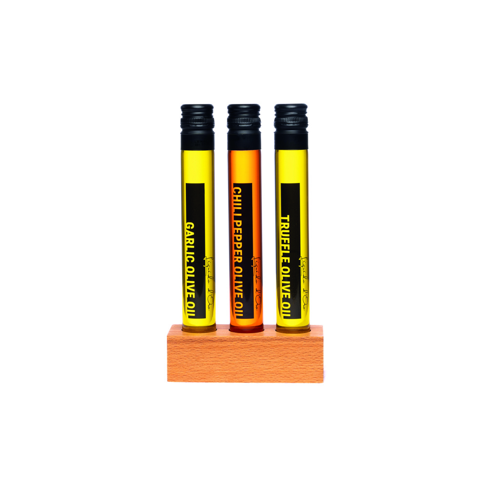Giftbox | Olijfolie van Liquido d'Oro| 3 x 100 ML | 1x beukenhouten houder | Glas