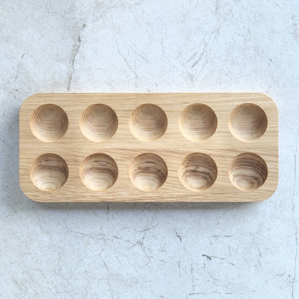 Eiertray voor 10 eieren uit eikenhout 235×100×20 mm, hardwax
