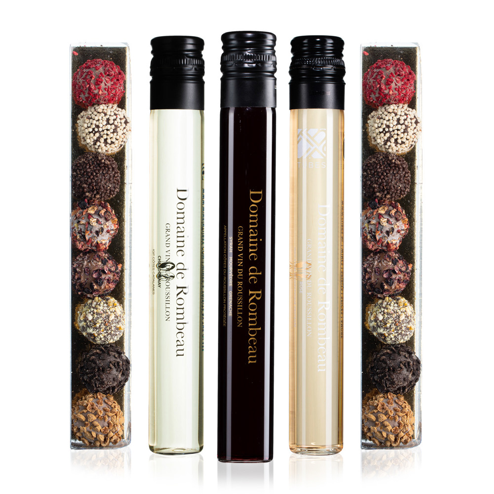 Giftbox | Rombeau Wine & Chocolate | 3 x 100 ML | 2 x 16 truffels | Glas