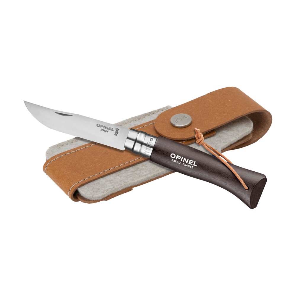 Opinel Colorama No 08 zakmes in een riemetui - zwart