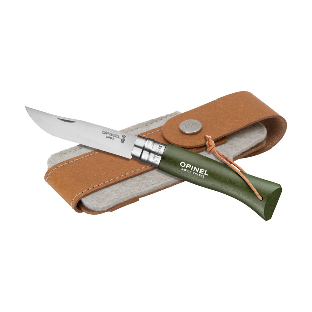Opinel Colorama No 08 zakmes in een riemetui - groen