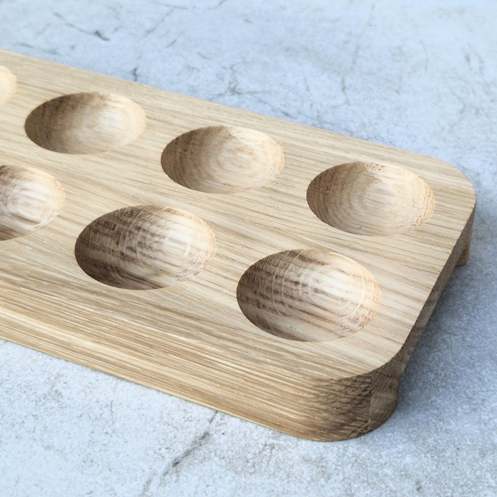 Eiertray voor 10 eieren uit eikenhout 235×100×20 mm, hardwax