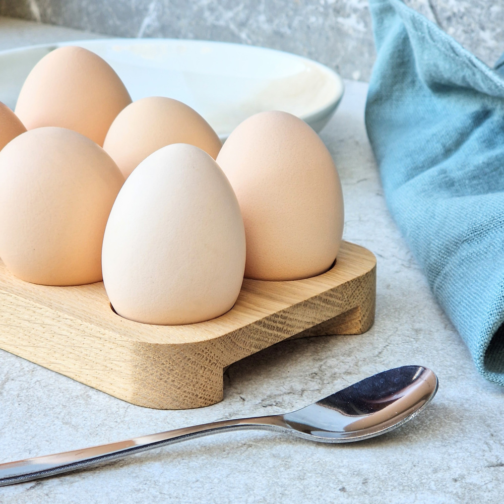 Eiertray voor 6 eieren uit eikenhout 145×100×20 mm, hardwax