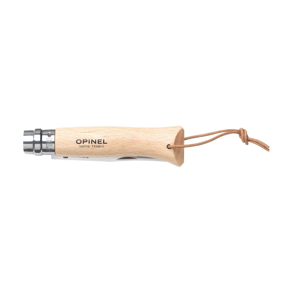 Opinel Inox No 08 Natural zakmes in een riemetui